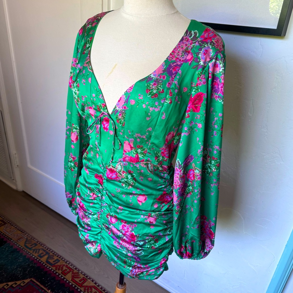 For Love and Lemons floral pink and green mini dress size medium